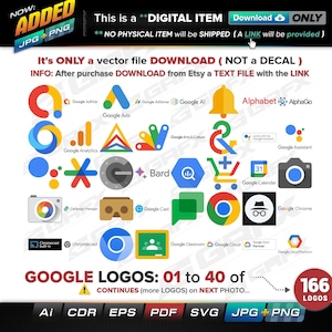 166 Google Logos Vectors ai, cdr, eps, pdf, svg and also jpg, png - Instant Download -- 1,167 Files TOTAL (9 Folders)
