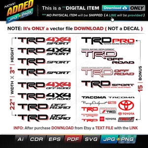 8 Vector file TRD 4x4 Sport / OffRoad for Tacoma ai, cdr, eps, pdf, svg, jpg, png - Instant Download -- 166 Files (12 Folders) -- 15 Bonus