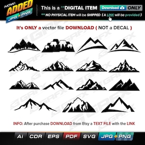 15 Mountains Vectors ai, cdr, eps, pdf, svg and also jpg, png - Instant Download -- 110 Files TOTAL (9 Folders)