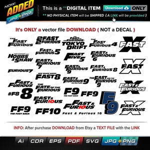 30 Fast Furious Vectors ai, cdr, eps, pdf, svg and also jpg, png - Instant Download -- 220 Files TOTAL (9 Folders)