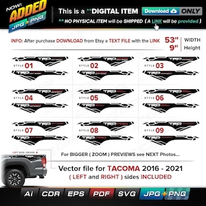 18 (9 Sets) Vector file for Tacoma Bed 2016-2021 ai, cdr, eps, pdf, svg and also jpg, png - Instant Download -- 131 Files TOTAL (9 Folders)