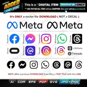 20 Meta Logos Vectors ai, cdr, eps, pdf, svg and also jpg, png - Instant Download -- 145 Files TOTAL (9 Folders)
