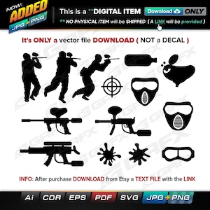 14 Paintball Vectors ai, cdr, eps, pdf, svg and also jpg, png - Instant Download -- 103 Files TOTAL (9 Folders)