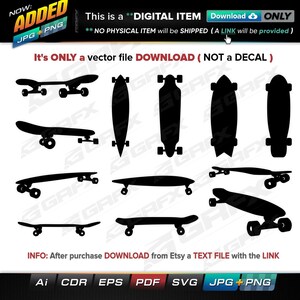 12 Skateboards Vectors ai, cdr, eps, pdf, svg and also jpg, png - Instant Download -- 89 Files TOTAL (9 Folders)
