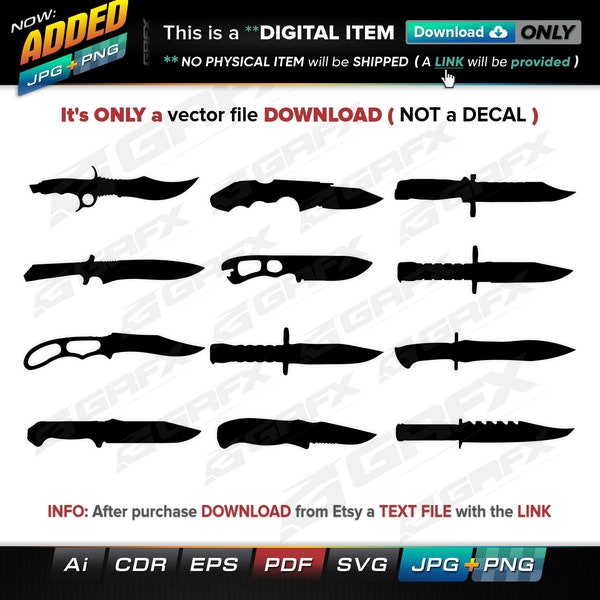 12 Knives Vectors ai, cdr, eps, pdf, svg and also jpg, png - Instant Download -- 89 Files TOTAL (9 Folders)