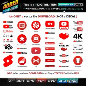42 YouTube Vectors ai, cdr, eps, pdf, svg and also jpg, png - Instant Download -- 299 Files TOTAL (9 Folders)