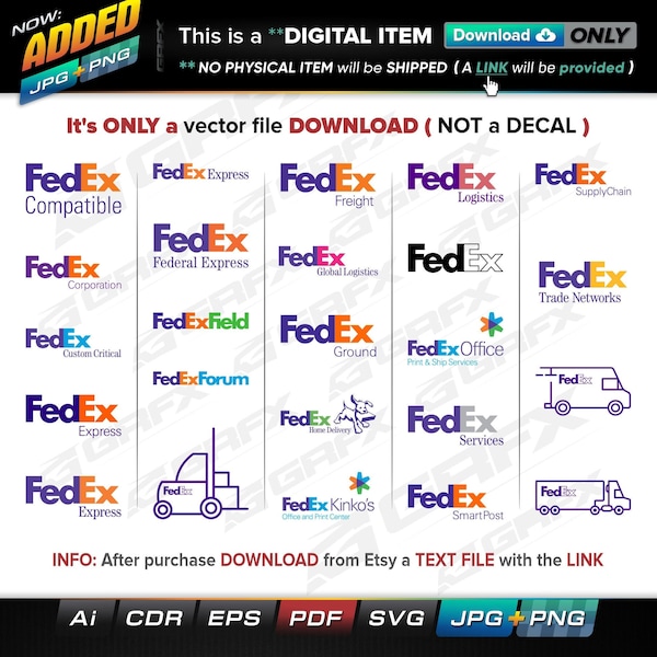 24 FedEx Logos Vectors ai, cdr, eps, pdf, svg et aussi jpg, png - Téléchargement instantané -- 173 Fichiers TOTAL (9 Dossiers)