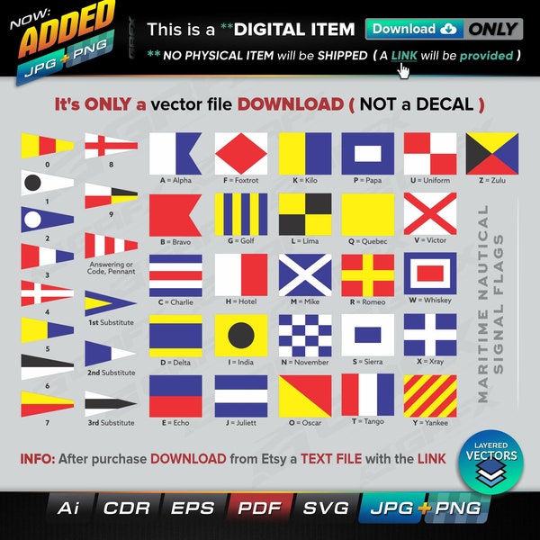 40 Maritime Nautical Signal Flags Vectors ai, cdr, eps, pdf, svg and also jpg, png - Instant Download -- 280 Files TOTAL (8 Folders)