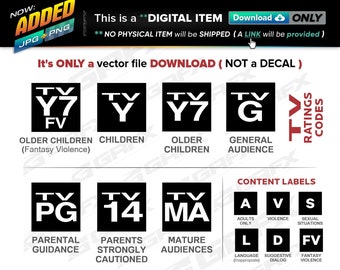 13 TV Ratings Codes Vectors ai, cdr, eps, pdf, svg and also jpg, png - Instant Download -- 96 Files TOTAL (9 Folders)