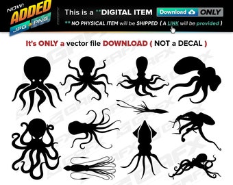 11 Octopus Squid Vectors ai, cdr, eps, pdf, svg and also jpg, png - Instant Download -- 82 Files TOTAL (9 Folders)