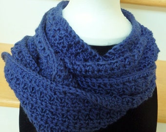 HANDMADE, Custom Designed, Navy Blue Convertible Scarf/Cowl/Shawl/Wrap w/crocheted button