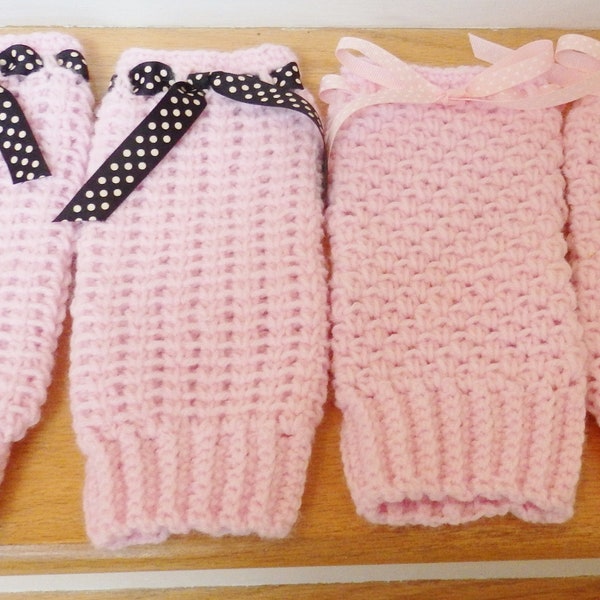 Handmade Crochet Children's Pink Leg Warmers (Ballet, Dance, Exercise, Fun)