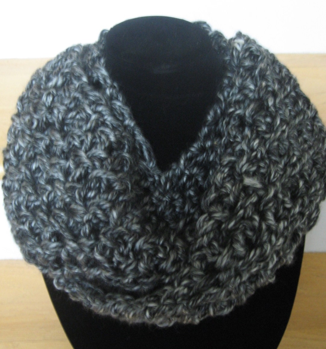 Chunky Black White Gray Varigated Crochet Scarf Handmade - Etsy