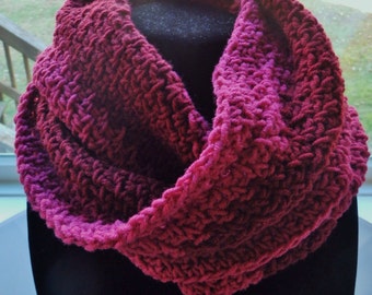 Custom Designed Crochet  Cowl w/slight Ruffle in Burgendy  & Rose- Ready to ship