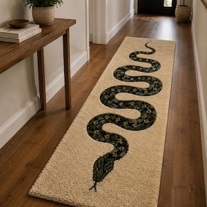Floral Snake Runner Rug, Botanical Tufted Hallway Carpet, Gothic Cottagecore Home Decor