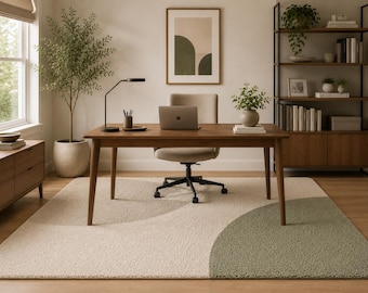 Zacht pluche abstract vloerkleed, crème saliegroen minimalistisch boho-tapijt