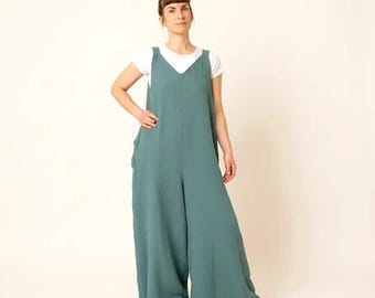 Unisex double gauze cotton jumpsuit, inclusive garment handmade in France, handcrafted oversized jumpsuit