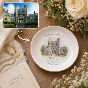 Custom College Graduation Ring Dish, Personalized University Watercolor Photo Ring Tray, Graduation Gift for Her, Class of 2026 Gift