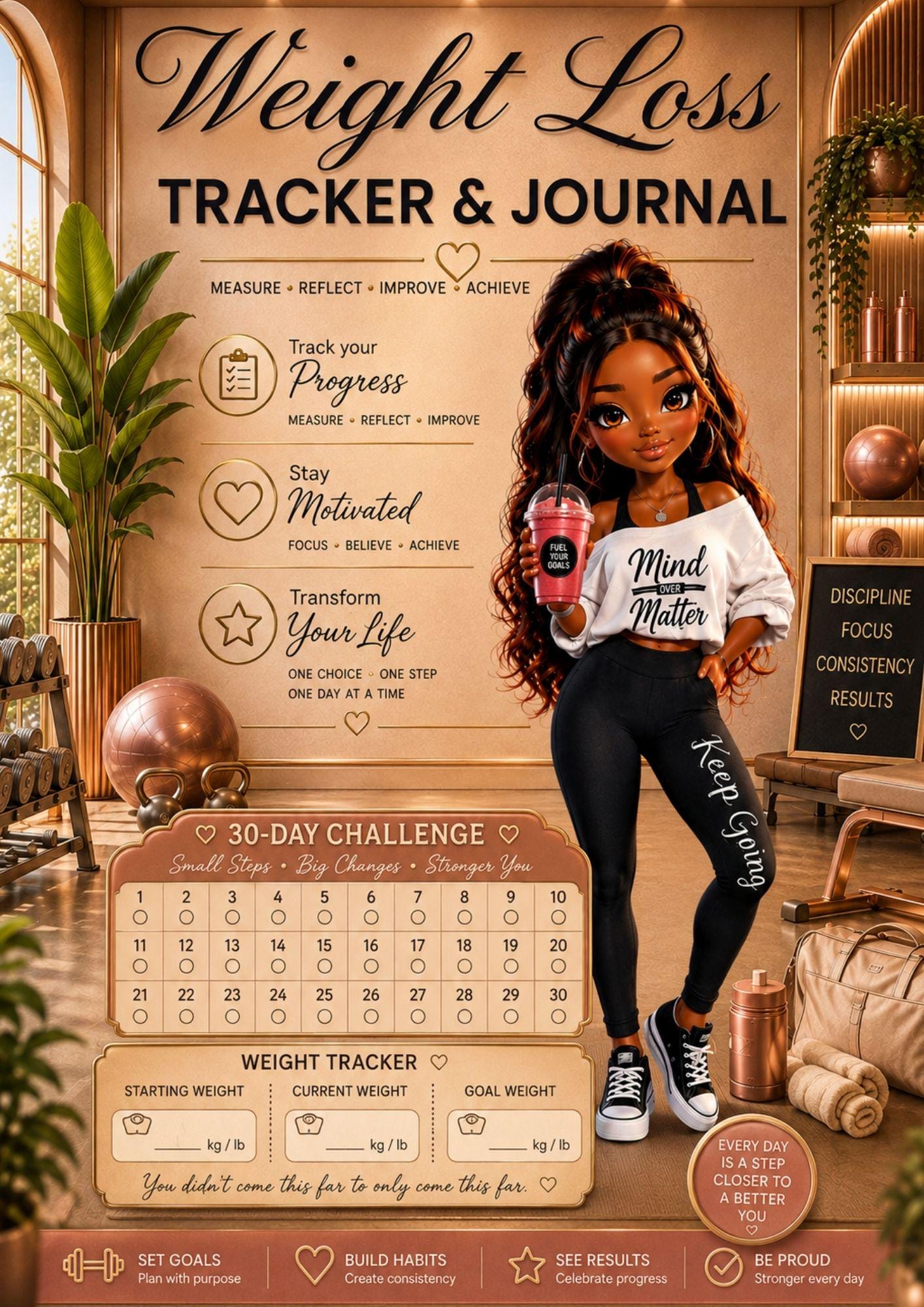 Weight Loss Journal Printable Fitness & Wellness Planner Goal Tracker Daily Habit Tracker Instant Download PDF