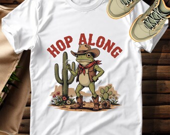 Cowboy Frog T-Shirt, Funny Hop Along Western Tee, Quirky Desert Amphibian Shirt, Unique Cottagecore Animal Lover Gift