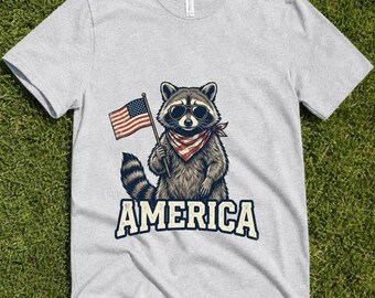 Patriotic Raccoon America Flag T-Shirt, Vintage Distressed Animal Tee, 4th of July Party Outfit, Cool Retro Gift Top