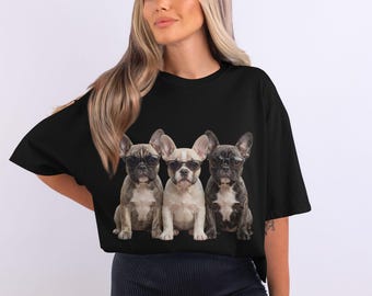 French Bulldog Puppies with Sunglasses T-Shirt, Funny Frenchie Puppy Dog Mom & Dad Gift Tee, Cute Pet Lover Graphic Shirt