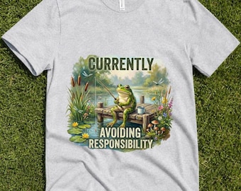 Funny Frog Currently Avoiding Responsibility T-Shirt, Cottagecore Whimsical Fishing Frog Shirt, Relatable Humor Lover Gift Tee