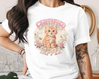 Certified Yapper Kitten T-Shirt: Kawaii Cat, Pastel Rainbow Floral Tee