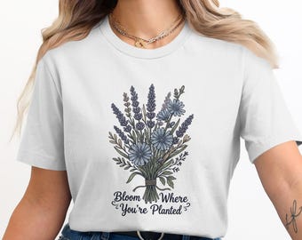 Inspirational Floral T-Shirt, Rustic Lavender Bouquet, Cottagecore Botanical Tee