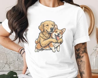 Golden Retriever Corgi Hug T-Shirt, Dog Lovers Animal Tee