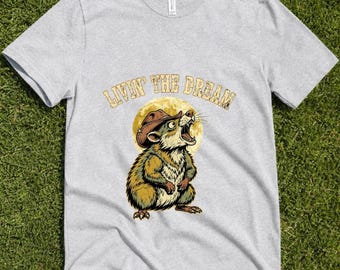 Livin' The Dream Badger Cowboy Hat T-Shirt, Funny Rodent Graphic Tee, Distressed Western Grunge Animal Full Moon Shirt Gift