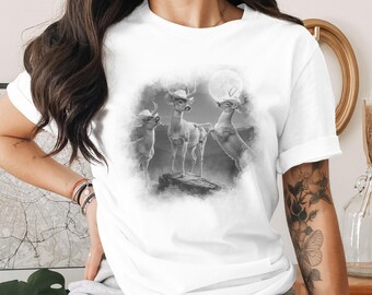 Cowboy Hat Deer Shirt, Whimsical Moonlit Bucks Tee, Western Animal Apparel