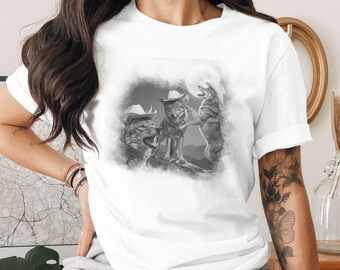 Coyote Cowboy Howling Moon T-Shirt, Western Wildlife Animal Lovers Tee