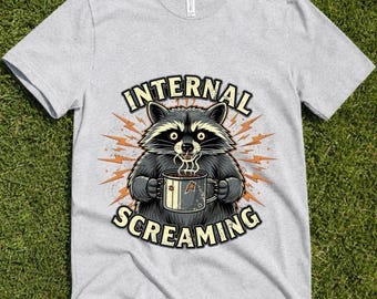 Internal Screaming Raccoon Coffee Lover T-Shirt, Funny Introvert Distressed Grunge Graphic Tee, Sarcastic Animal Gift