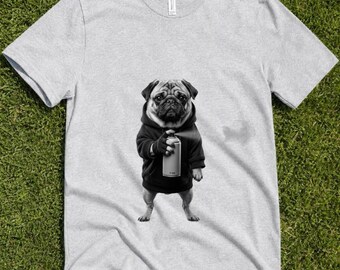 Graffiti Pug T-Shirt, Funny Dog Streetwear Graphic Tee, Urban Animal Lover Gift, Cool Pet Parent Outfit, Edgy Animal Tee