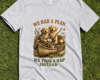 Cozy Golden Retriever Napping T-Shirt | We Had A Plan We Took A Nap Instead Dog Lover Camping Tee | Cottagecore Forest Puppy Gift