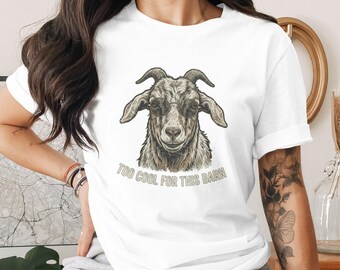 Funny Retro Farm Animal Tee, Witty Distressed Graphic Shirt with Cool Sunglasses Goat Design