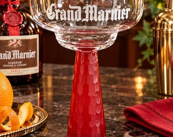 Vintage Grand Marnier Cocktail Glass Red Faceted Stem Coupe Martini Glass Barware