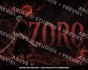 Zoro Samurai Playmat Crimson Moon Anime Gaming Mat Phone Tablet Wallpaper Digital Download