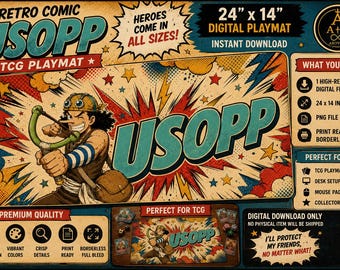Usopp Retro Comic TCG Playmat Digital Download 24x14 Anime Gaming Desk Mat Print File Comic Style Card Game Artwork