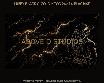 Black Gold Luffy Digital Playmat 24x14 Printable OP TCG Gaming Desk Mat Download