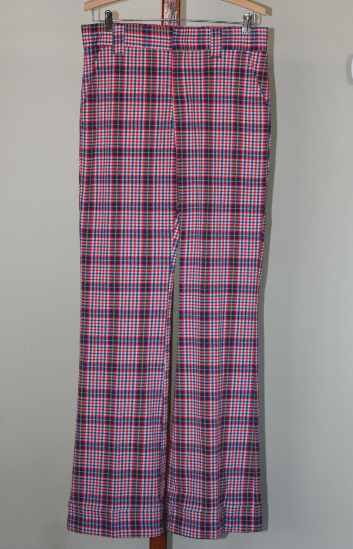 Vintage men's plaid polyester flared cuffed pants disco | Etsy