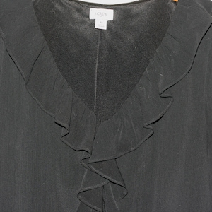 vintage J Crew Black Ruffled Polyester Blouse Size M