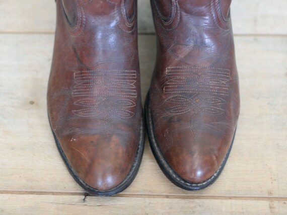 vintage men's brown leather cowboy boots by acme - image 2