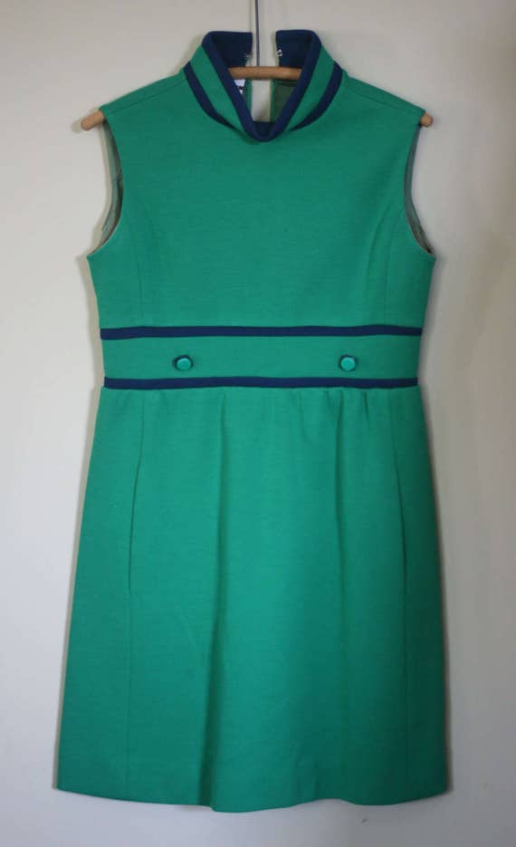 vintage vilano green and navy dress mod style 196… - image 1