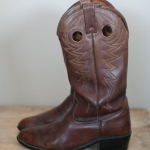 vintage men's brown leather cowboy boots by acme image 1