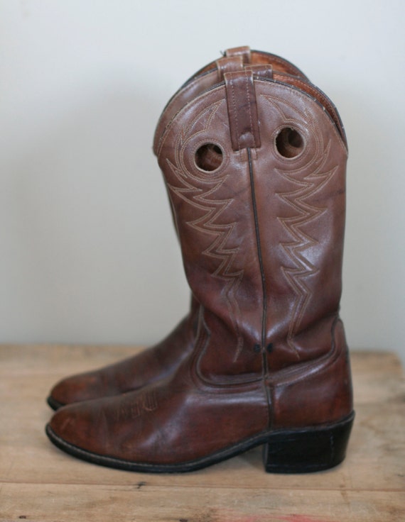 vintage men's brown leather cowboy boots by acme - image 1
