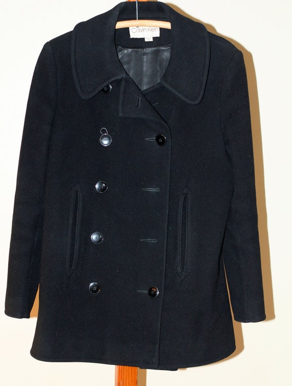 geduldig Agnes Gray Aanval Vintage Calvin Klein Black Wool Pea Coat Ladies Size 2/4 - Etsy