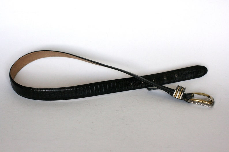 vintage brighton belt women/'s size ML32 brownish black faux lizard with silvergold buckle