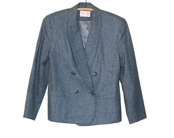 vintage Pendleton Gray Flannel Wool Double Breasted Blazer Petite size 4